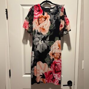 Calvin Klein Black Dress with Pink and Orange Floral Design